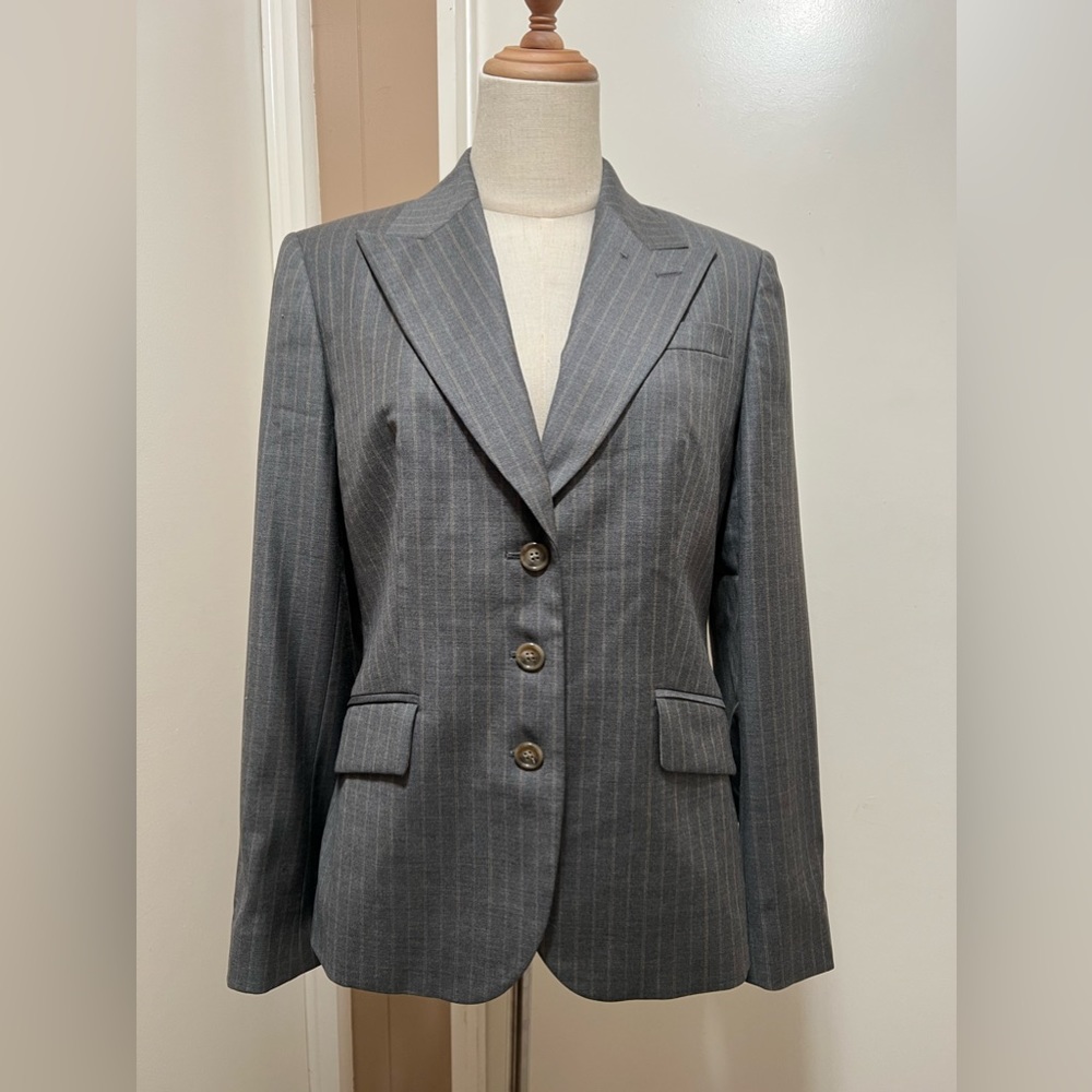 Brooks Brothers Wool Blazer Jacket Women's Size 6 Gray Striped Three Buttons
